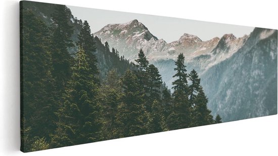 Artaza Canvas Schilderij Bos Met Bomen In De Bergen - 60x20 - Foto Op Canvas - Canvas Print