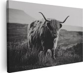 Artaza Canvas Schilderij Schotse Hooglander Koe - Zwart Wit - 120x80 - Groot - Foto Op Canvas - Wanddecoratie Woonkamer