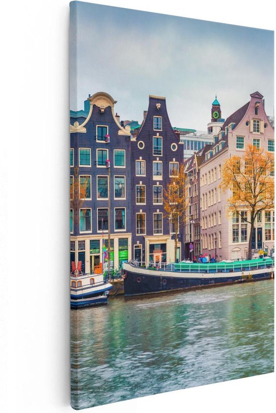 Artaza Canvas Schilderij Amsterdamse Huisjes Vanaf De Gracht - 60x90 - Foto Op Canvas - Canvas Print