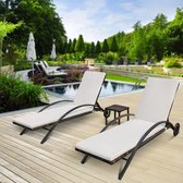 TBG™ Lounge Stoel Set - Rotan Rieten Chaise - Ontspannende Stoel - Verstelbare - Ligstoel - Tuin Strand Ligstoelen - Tuinmeubilair - 2PCS Chair+1PC Table