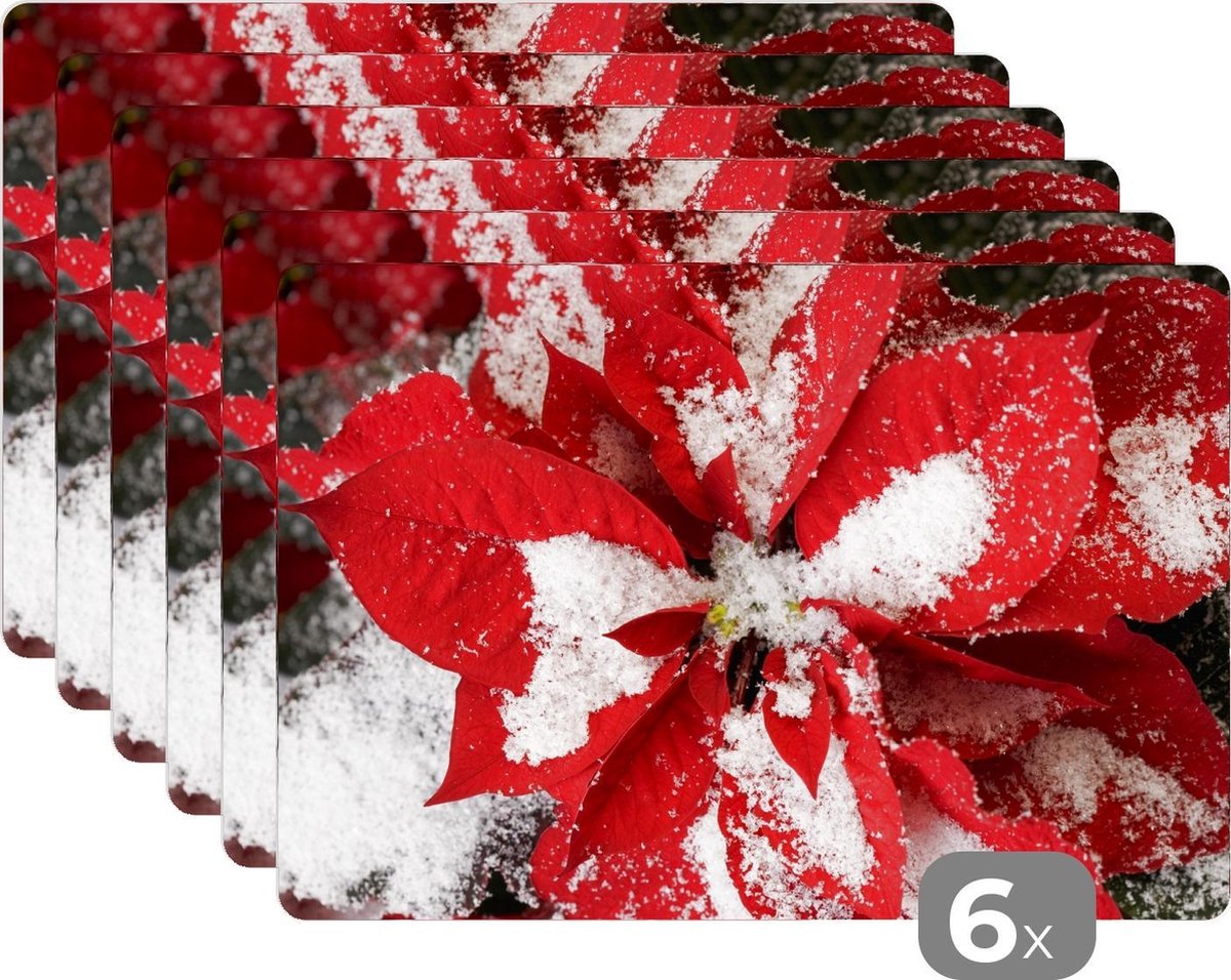 Kerst placemats - Winter - Kerstroos - Onderlegger - Kerst decoratie - 45x30 cm - 6 stuks