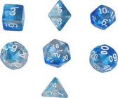 Dobbelsteen setje - Waterpaint blue translucent dobbelstenen voor o.a. Dungeons & Dragons