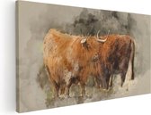 Artaza Canvas Schilderij Twee Schotse Hooglander Koeien - Abstract - 100x50 - Groot - Foto Op Canvas - Canvas Print