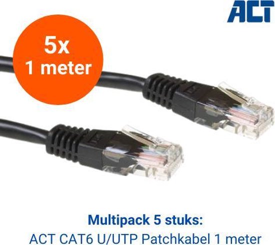 ACT - UTP Kabel Cat 6 – Netwerkkabel 1 meter – Multipack Ethernetkabel 5 stuks