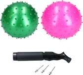 Banzaa Educatieve stekelige Bal – 2 stuks met Pomp – Motorische en Sensorische Stimulatie – Roze, Groen 20cm