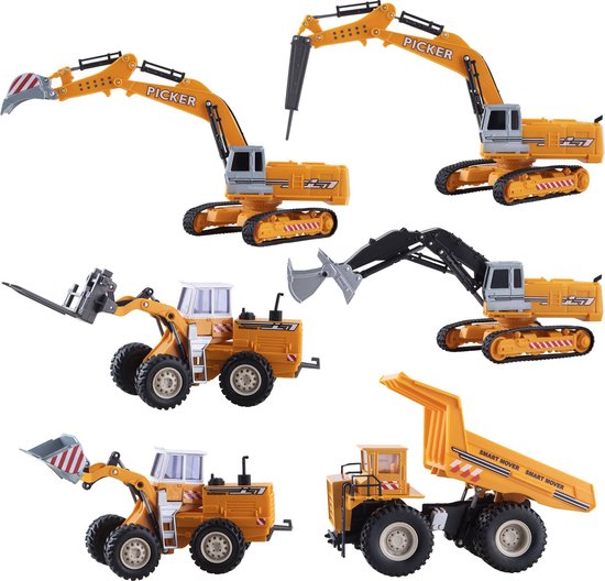 Constructievoertuigen - speelgoedvoertuigen - werkvoertuigen - set van 6  stuks - die... | bol.com