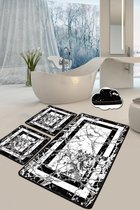 Nerge.be | Marmor Badmat Triple Set | 60x100 - 50x60 50x60 cm | Vivid Color | Badmat Set | antislip | Washable in the Machine | Absorbent badmat