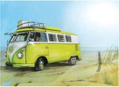 Volkswagen Camper op het strand. Metalen wandbord 30 x 41 cm.