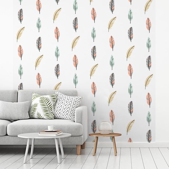 Behang - Fotobehang Veren - Patronen - Pastel - Breedte 260 cm x hoogte 260 cm