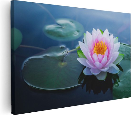 Artaza Canvas Schilderij Roze Lotusbloem Met Waterlelies  - 30x20 - Klein - Foto Op Canvas - Canvas Print