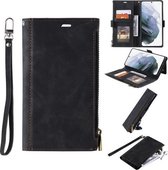 Voor Samsung Galaxy Note20 Ultra Side Zipper Back Card Horizontale Flip PU Leather Case met Kaartsleuven & Portemonnee & Fotolijst & Lanyard (Zwart)