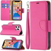 Litchi-textuur Pure kleur horizontale flip lederen tas met houder & kaartsleuven & portemonnee & lanyard voor iPhone 13 Pro (rose rood)