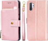 Voor Samsung Galaxy Note10+ Rits Tas PU + TPU Horizontale Flip Lederen Case met Houder & Kaartsleuf & Portemonnee & Lanyard (Rose Goud)