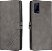 Voor Realme 7 5G Stiksels Stijl 2-Kleur Koe Textuur Horizontale Flip PU Lederen Case met Houder & Kaartsleuf & Lanyard (Grijs)