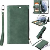 Voor Samsung Galaxy S20 Ultra Side Zipper Back Card Horizontale Flip PU Leather Case met Kaartsleuven & Portemonnee & Fotolijst & Lanyard (Groen)