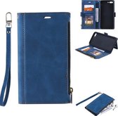 Side Zipper Back Card Horizontale Flip PU lederen tas met kaartsleuven & portemonnee & fotolijst & Lanyard voor iPhone 8 Plus/7 Plus (blauw)