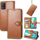 Voor OPPO Realme V13 Effen Kleur Lederen Gesp Telefoon Case met Lanyard & Fotolijst & Kaartsleuf & Portemonnee & Stand Functie (Bruin)