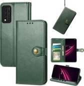 Voor T-Mobile REVVL V + 5G Effen Kleur Lederen Gesp Telefoon Case met Lanyard & Fotolijst & Kaartsleuf & Portemonnee & Stand Functie (Groen)