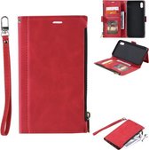 Side Zipper Back Card Horizontale Flip PU Lederen Case met Kaartsleuven & Portemonnee & Fotolijst & Lanyard Voor iPhone XR (Rood)