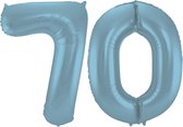 De Ballonnenkoning - Folieballon Cijfer 70 Blauw Pastel Metallic Mat - 86 cm