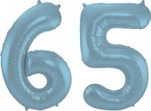 De Ballonnenkoning - Folieballon Cijfer 65 Blauw Pastel Metallic Mat - 86 cm