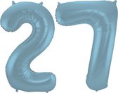 De Ballonnenkoning - Folieballon Cijfer 27 Blauw Pastel Metallic Mat - 86 cm