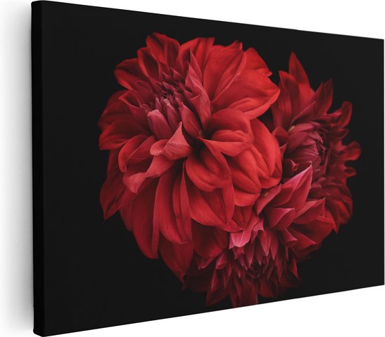 Artaza Canvas Schilderij Rode Dahlia Bloemen - 90x60 - Foto Op Canvas - Canvas Print - Muurdecoratie
