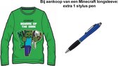 Minecraft T-shirt Longsleeve. Maat 128 cm / 8 jaar + EXTRA 1 Stylus Pen.