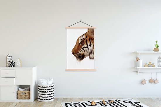 Tigre de près devant fond blanc lattes d'affiche textielposter vierge 120x180 cm XXL / Groot format!