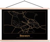 Posterhanger incl. Poster 120x80 cm - Schoolplaat - Kaart - Bremen - Duitsland - Goud - Zwart - Textielposter - Blanke latten