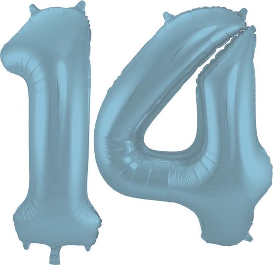 Folieballon Cijfer 14 Blauw Pastel Metallic Mat - 86 cm
