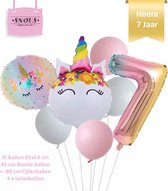 Unicorn * Eenhoorn * Ronde Ballonnen Set * Hoera 7 jaar * Cijfer 7 Ballon * Snoes * Verjaardag * Kinderfeest * Versiering eenhoorn * Set + Gratis Rietje