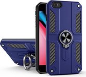 Koolstofvezelpatroon PC + TPU-beschermhoes met ringhouder voor iPhone 8/7 (saffierblauw)
