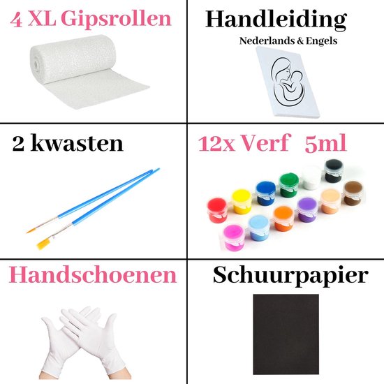 Gipsbuik pakket - Met 12 Kleuren Verf en Kwasten - 4 Rollen Extra Groot en Sterk Gipsverband - Niet Toxisch - Baby Buik Zwanger van Crafts & Co — afbeelding 4