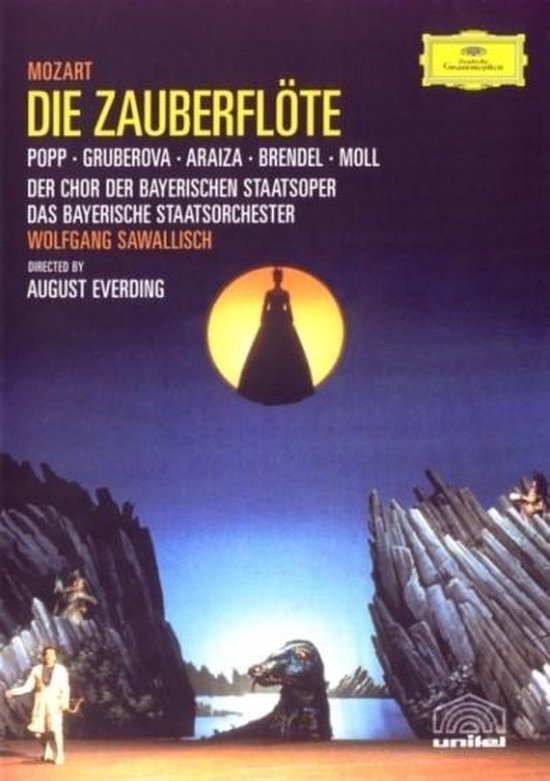 MOZART DIE ZAUBERFLÖTE. Een scène uit de opera met een vrouw in een cirkel van licht.