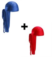 Super Durag combi - Blauwe & rode durag - Rood durag - Blauw durag - Haarband-  Haarnet - Beste Durag Kwaliteit 2 stuks