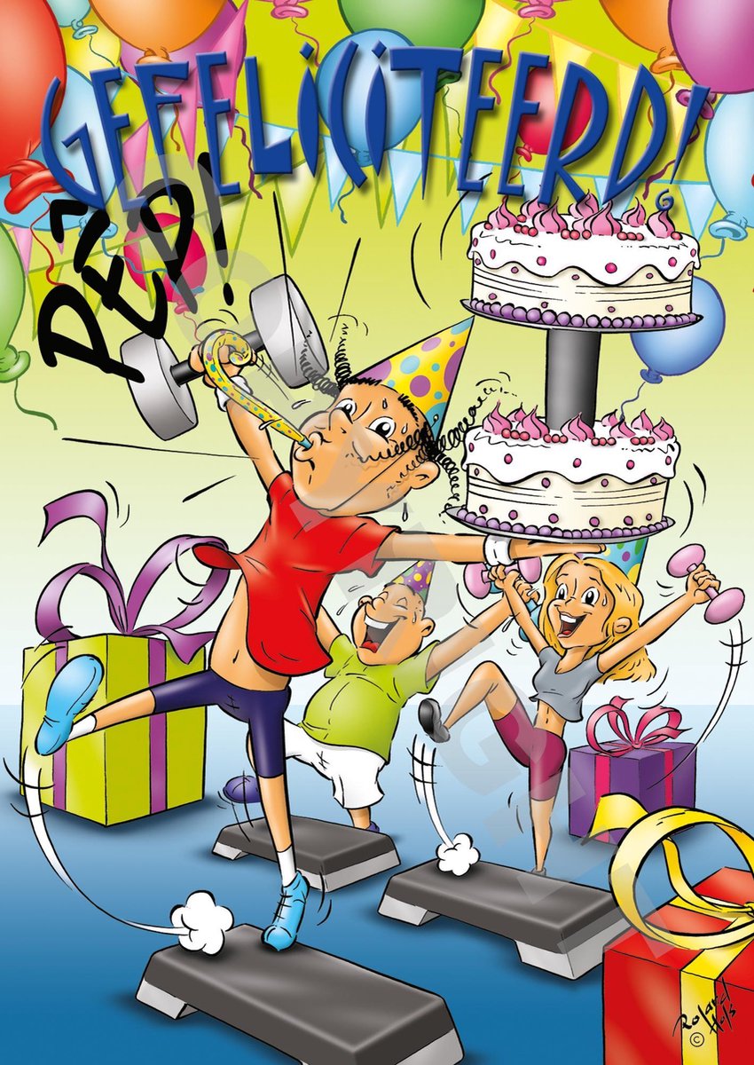 Ansichtkaart 50 stuks GEFELICITEERD! Dumbelltaart - Fitness