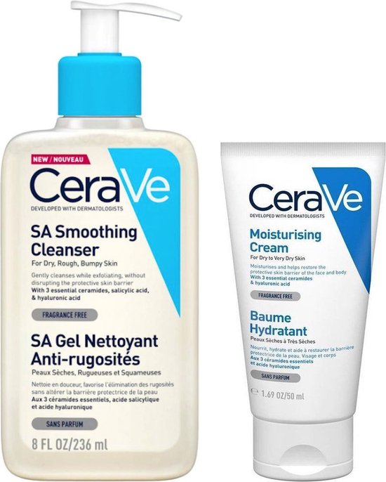 Duo Set CeraVe Smoothing Cleanser 236ml SA Gel - CeraVe Moisturising Cream 50ml - Professional Face Care