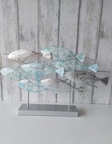 Metalen decoratie vissen - zilver - Ornament op voet metaal - sculptuur woonkamer decoratie - vensterbank - Decoratiebeeld dierenbeeld - leuk met een metalen wanddecoratie - 40 X 40 CM