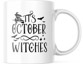 Halloween Mok met tekst: It's October, Witches | Halloween Decoratie | Grappige Cadeaus | Koffiemok | Koffiebeker | Theemok | Theebeker