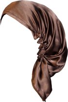 YOSMO - Zijden Slaap haardoek - kleur bruin - maat medium- halflang haar - Slaapmuts - Bonnet - 100% Zijden - Moerbei