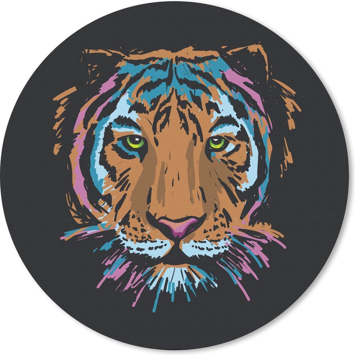 Muismat rond 30x30 cm - Mousepad Tijger - Schilderij - Kop - Ronde muismatten