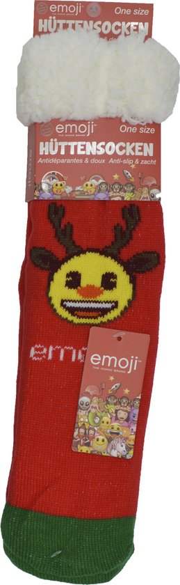 Emoji Kerstsokken - Happy unisex huissokken - Extra Warm en zacht - Anti-Slip - Huttensocken Emoji deer- one size