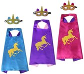 Carnavalskleding - Uitdeelzakjes - Kostuum Kind - Eenhoorn - Unicorn Speelgoed - 3-Pack - Verkleedpak - Paars - Blauw - Roze - Cape - Masker - Unicorn Hanger - Verkleedkleding Meis