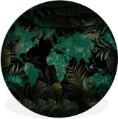 WallCircle - Wandcirkel ⌀ 90 - Wereldkaart - Groen - Planten - Ronde schilderijen woonkamer - Wandbord rond - Muurdecoratie cirkel - Kamer decoratie binnen - Wanddecoratie muurcirkel - Woonaccessoires