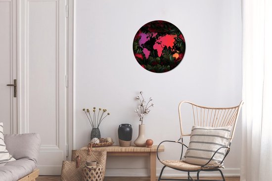 Cercle mural - Plastique - Carte du Wereldkaart - Couleurs - Fleurs - ⌀ 30 cm