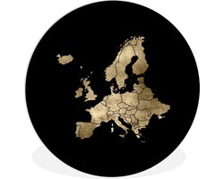 WallCircle - Wandcirkel ⌀ 60 - Europa kaart - Goud - Zwart - Ronde schilderijen woonkamer - Wandbord rond - Muurdecoratie cirkel - Kamer decoratie binnen - Wanddecoratie muurcirkel - Woonaccessoires
