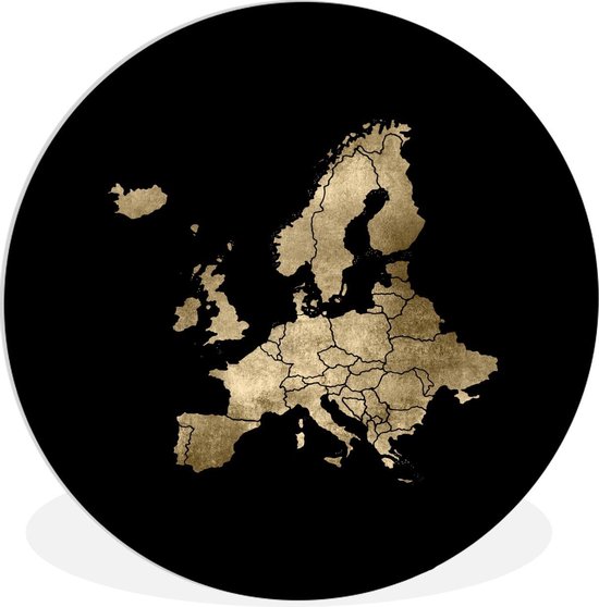 WallCircle - Wandcirkel ⌀ 60 - Europa kaart - Goud - Zwart - Ronde schilderijen woonkamer - Wandbord rond - Muurdecoratie cirkel - Kamer decoratie binnen - Wanddecoratie muurcirkel - Woonaccessoires