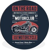 WallCircle - Wandcirkel - Muurcirkel - Motorfiets - Retro - Tekening - Quote - Aluminium - Dibond - ⌀ 140 cm - Binnen en Buiten