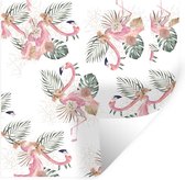 Muurstickers - Sticker Folie - Flamingo - Bloemen - Bladeren - Patronen - 50x50 cm - Plakfolie - Muurstickers Kinderkamer - Zelfklevend Behang - Zelfklevend behangpapier - Stickerfolie